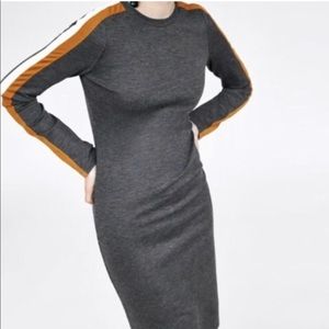 Zara long sleeve dress women’s small fall gray orange stripe